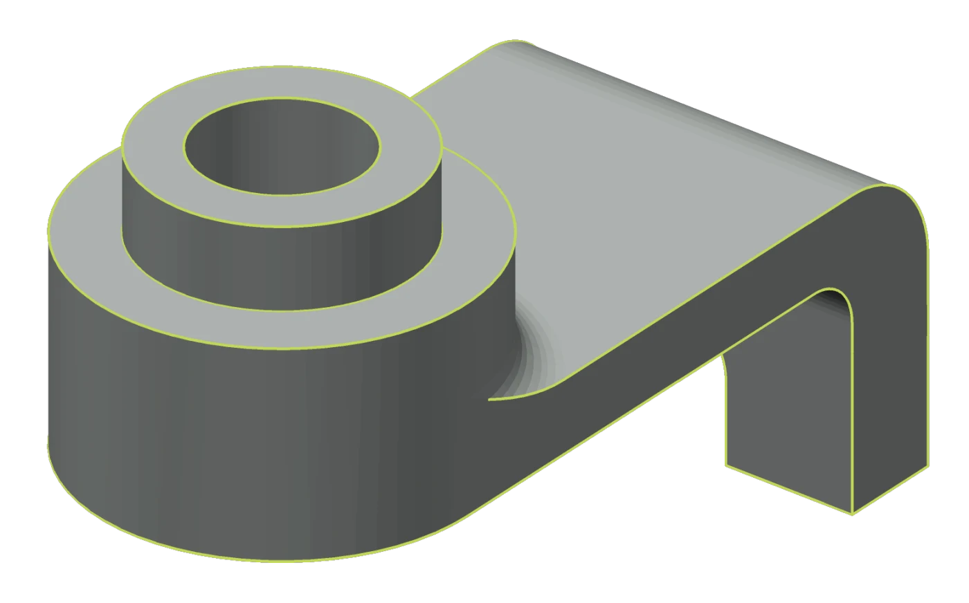 The same bracket rebuilt by Faber as a solid, with clean faces and sharp edges